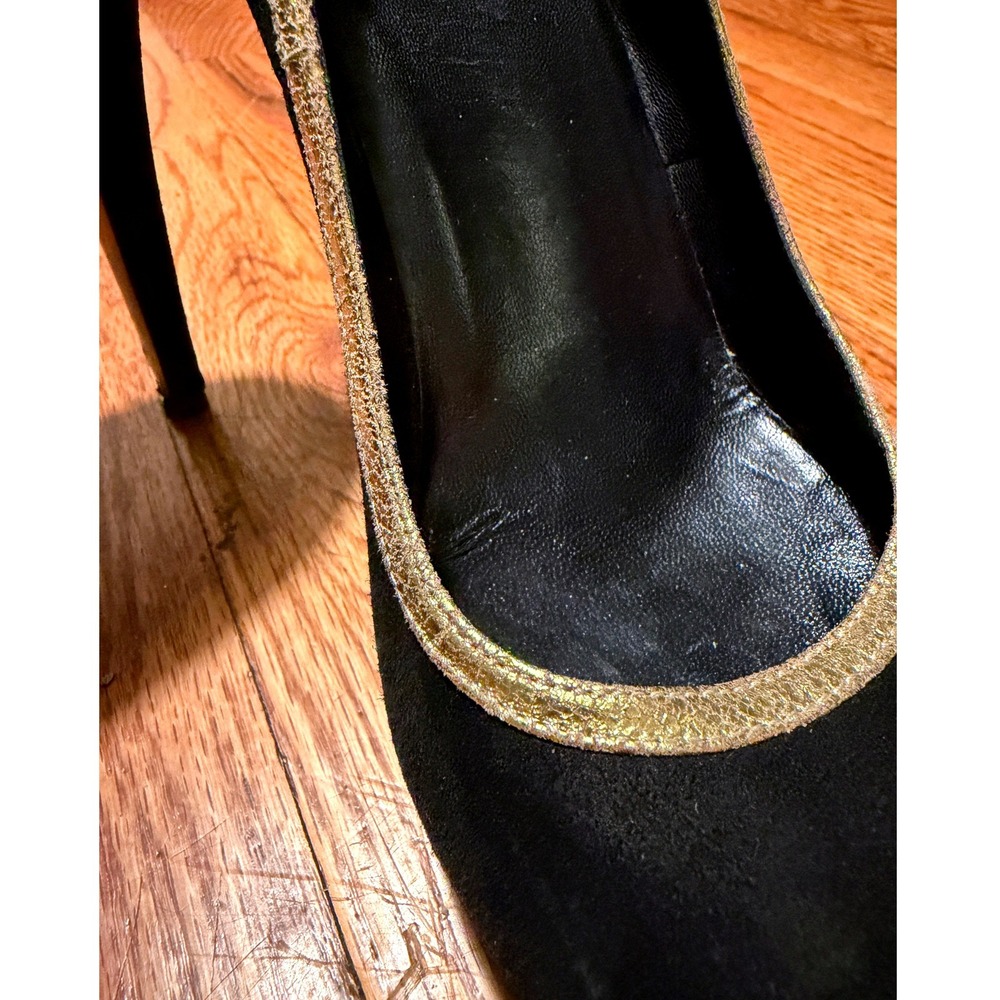 Gucci Suede Betty Platform Pumps Black Gold Trim 297389 CGXW0 1051 Size 37.5 EU - Picture 6 of 10